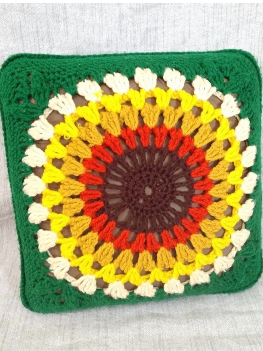 VintageHandmade Crocheted Sunburst Sunflower Square Pillow